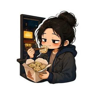 Eleven pm. The shop was open. The dumplings are warm.
